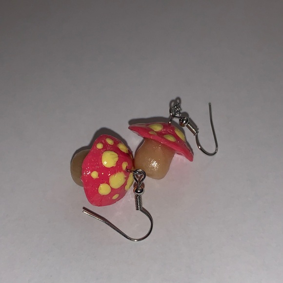 Handmade Other - Pink and Yellow Mushroom Earrings